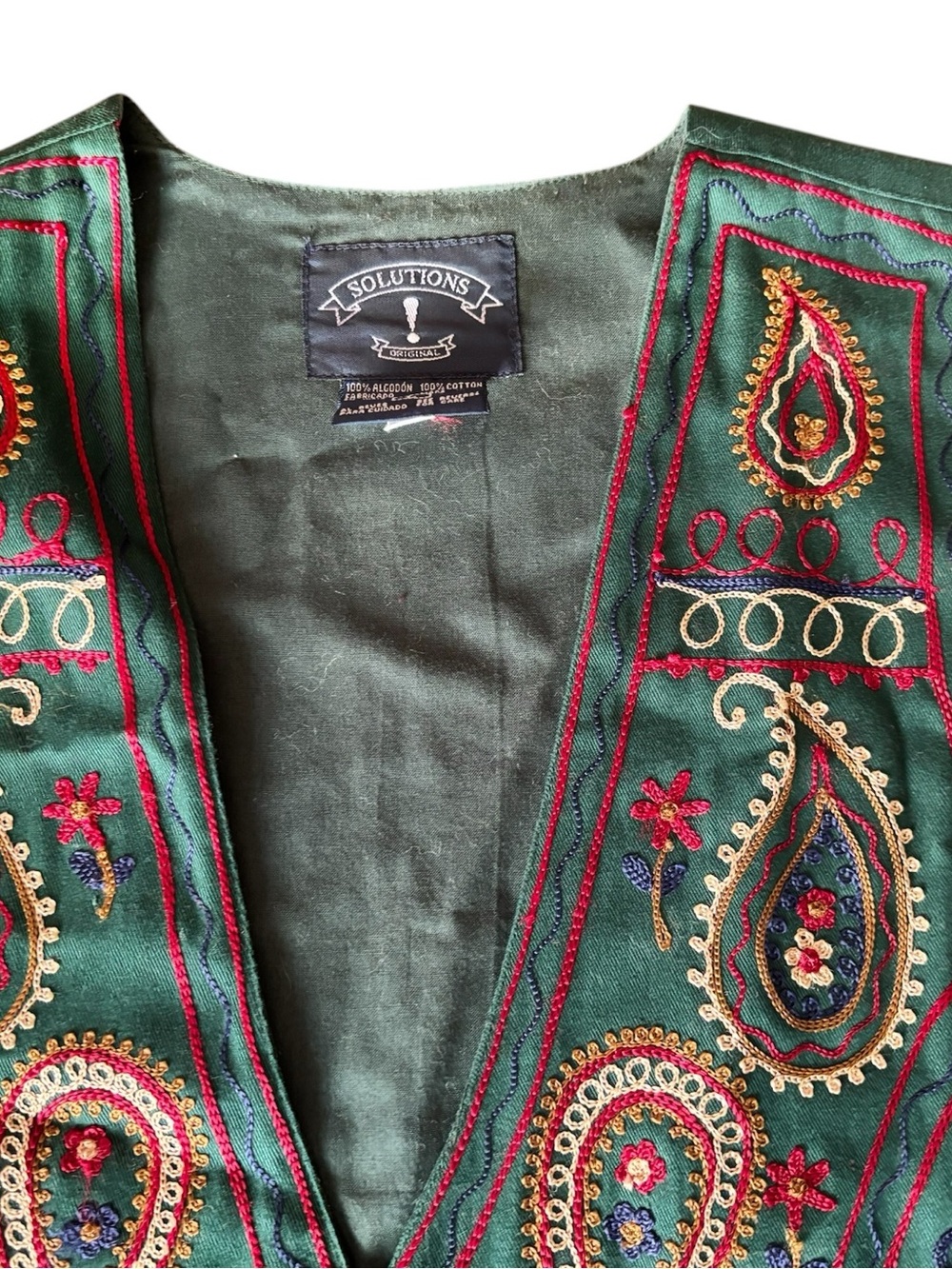 Vintage 90s Embroidered Green Paisley Women's Vest - Bohemian Button-Front - Picture 3 of 6
